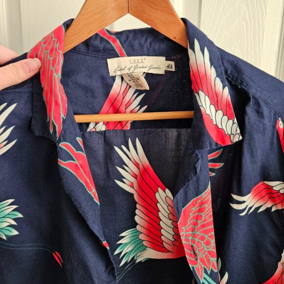 H&M L.O.G.G. Label of Graded Goods 100% Cotton Men's XL Navy Blue Hawaiian Shirt - Picture 2 of 8